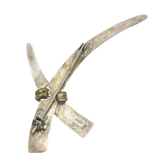 Mexico Handcrafted Sterling Silver and Brass Crossed Swords Pin Brooch Two Tone - Picture 4 of 7